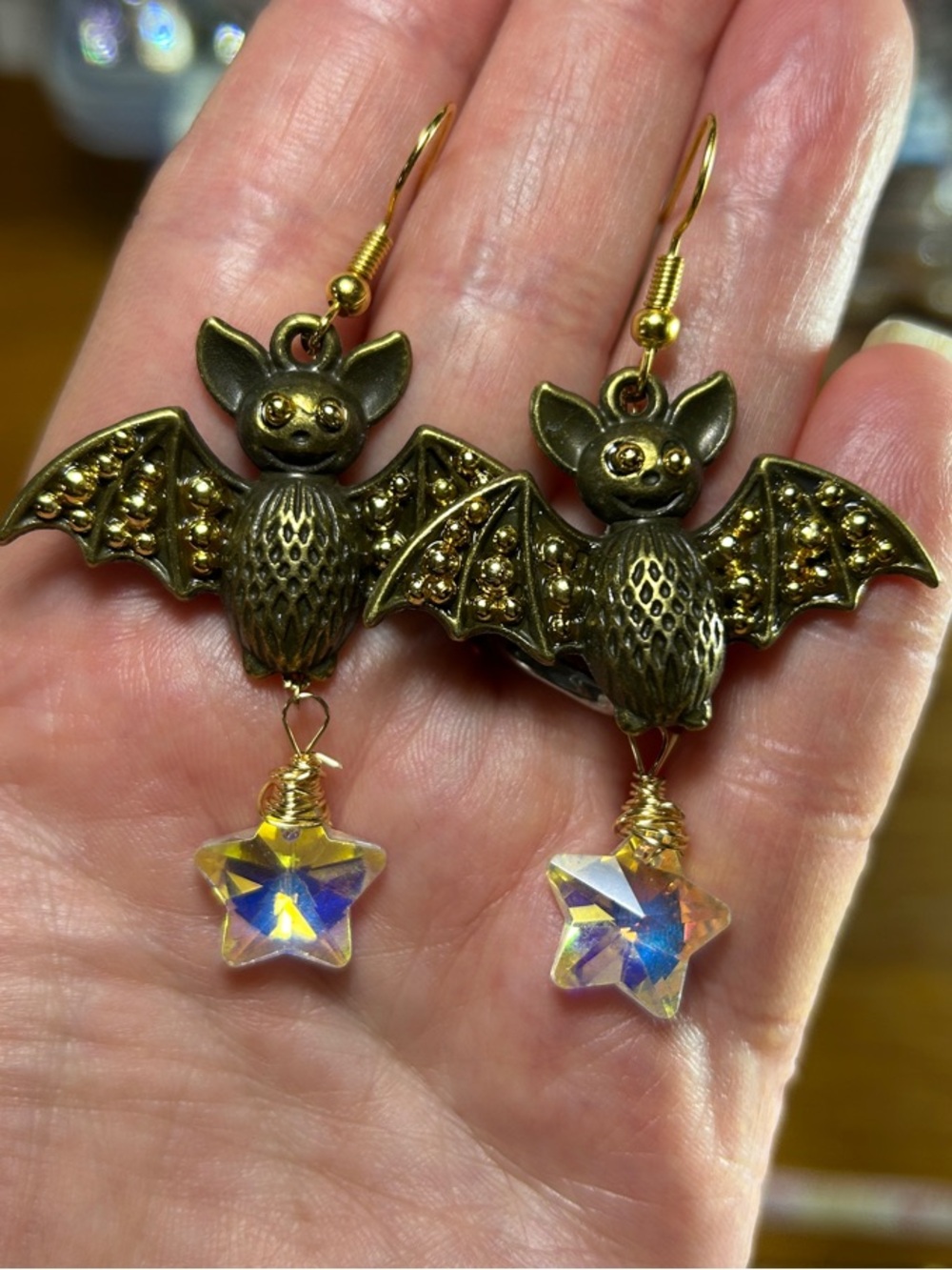 3/$25 Bat Drop Earrings with Iridescent Star Charm